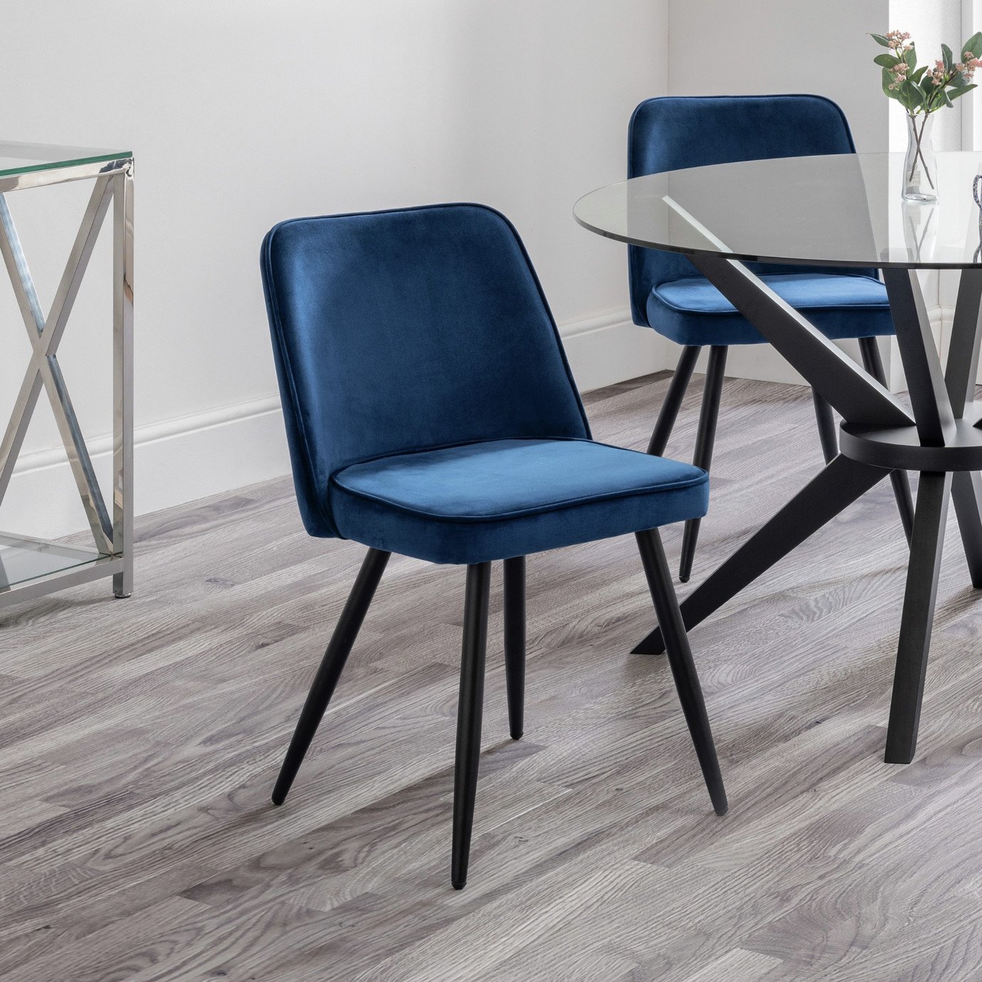 Julian Bowen Burgess Pair of Velvet Dining Chairs - Blue