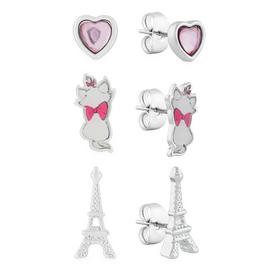 Disney Silver Crystal Aristocats Stud Earrings - Set of 3
