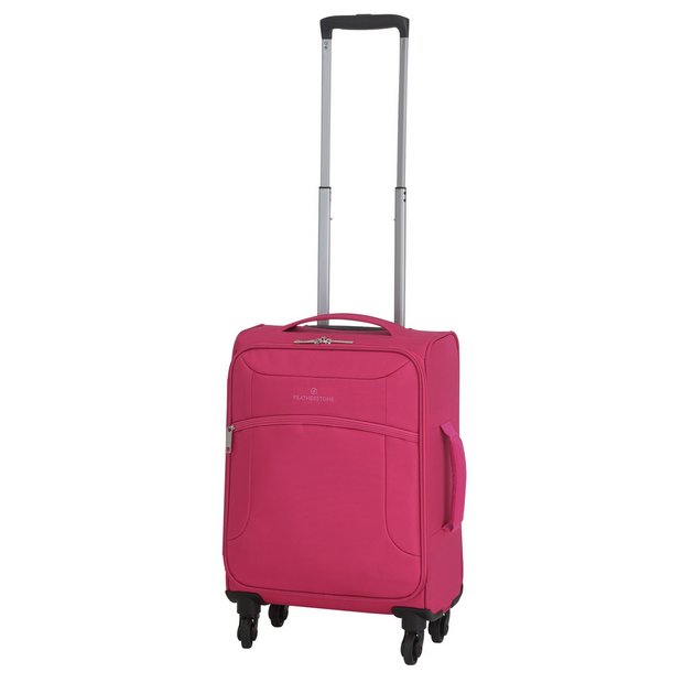 Small pink suitcase on wheels on sale