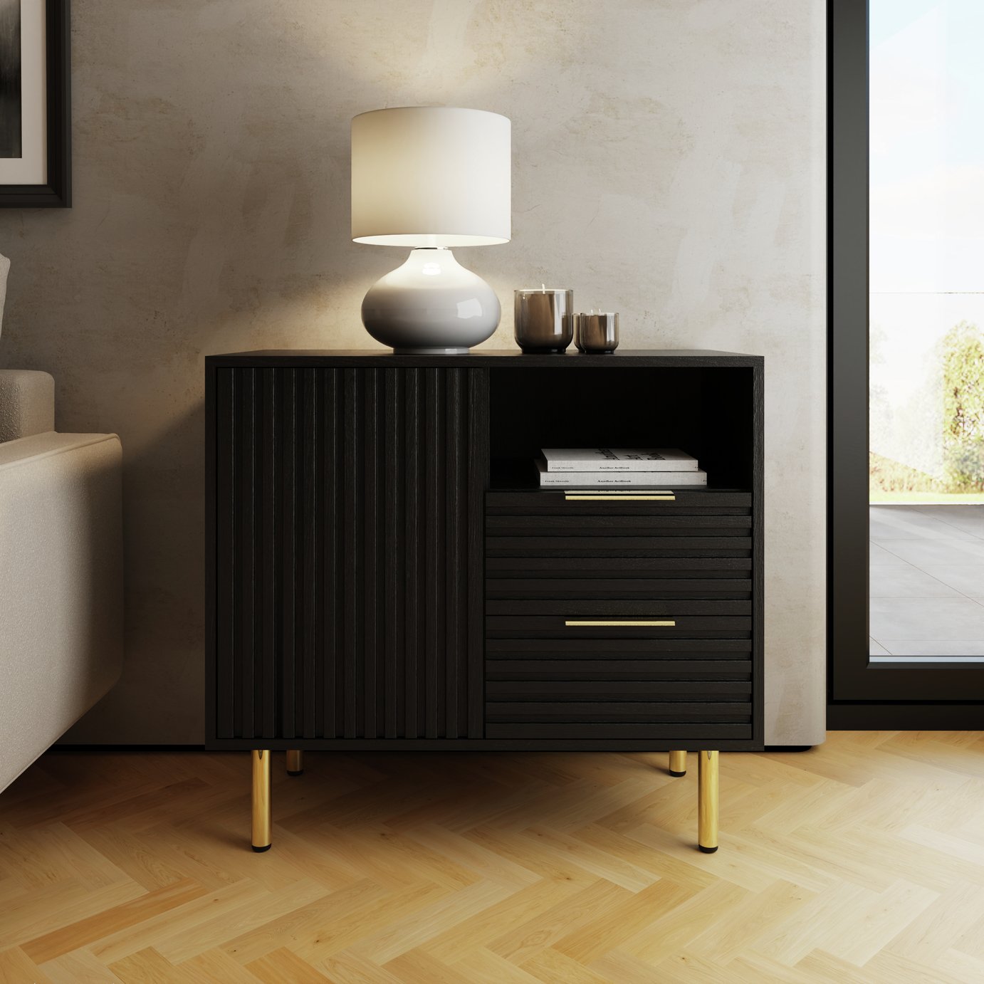GFW Nervata 1 Door 2 Drawer Sideboard – Black