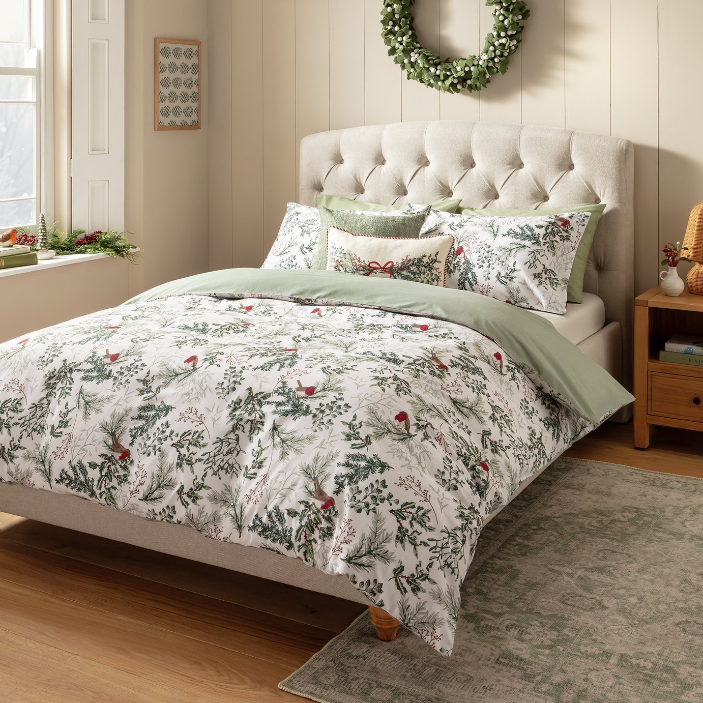 Argos Home Cotton Christmas Robin Bedding Set - King size