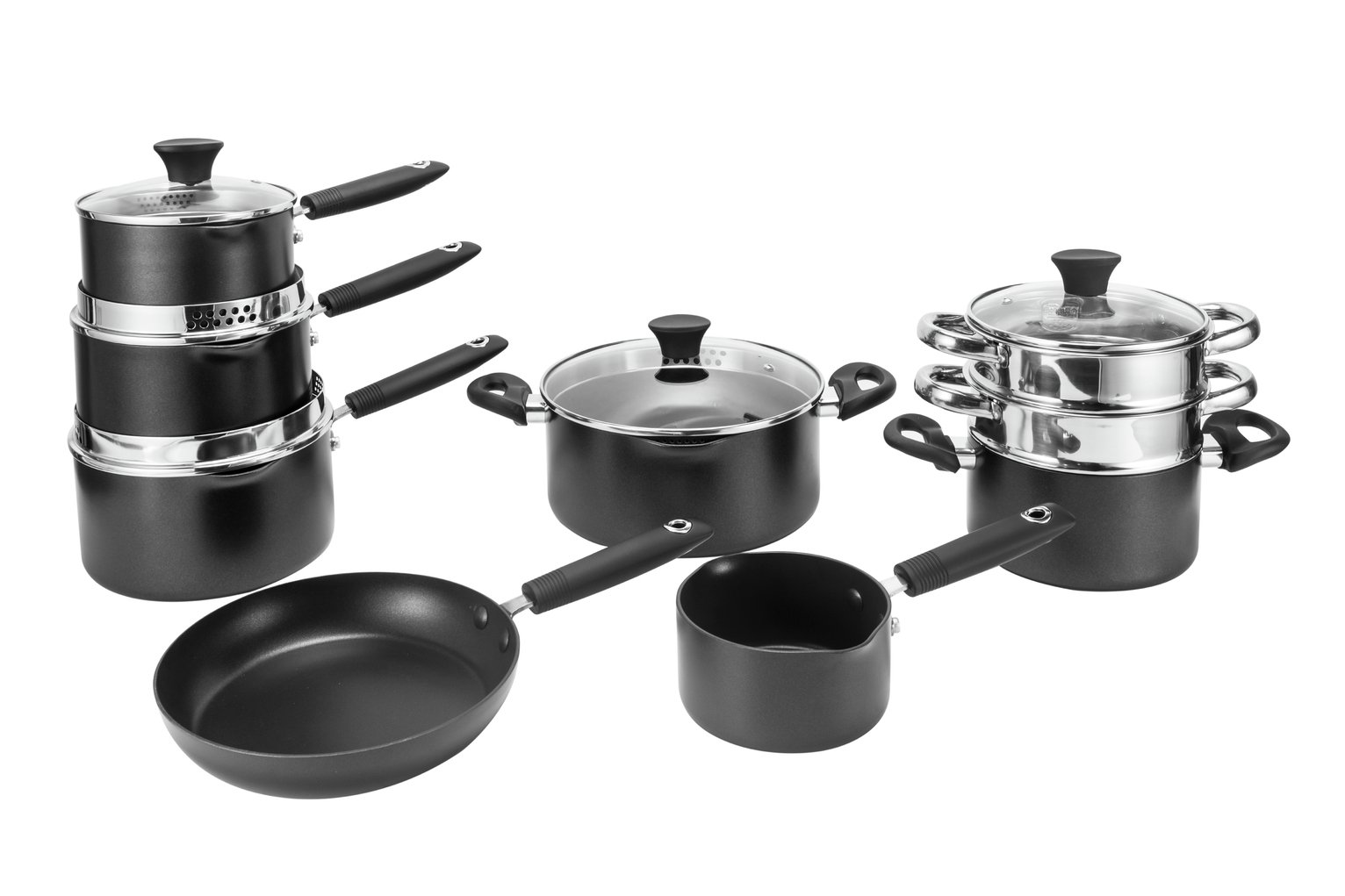 Habitat 9 Piece Aluminium Pan Set - Black