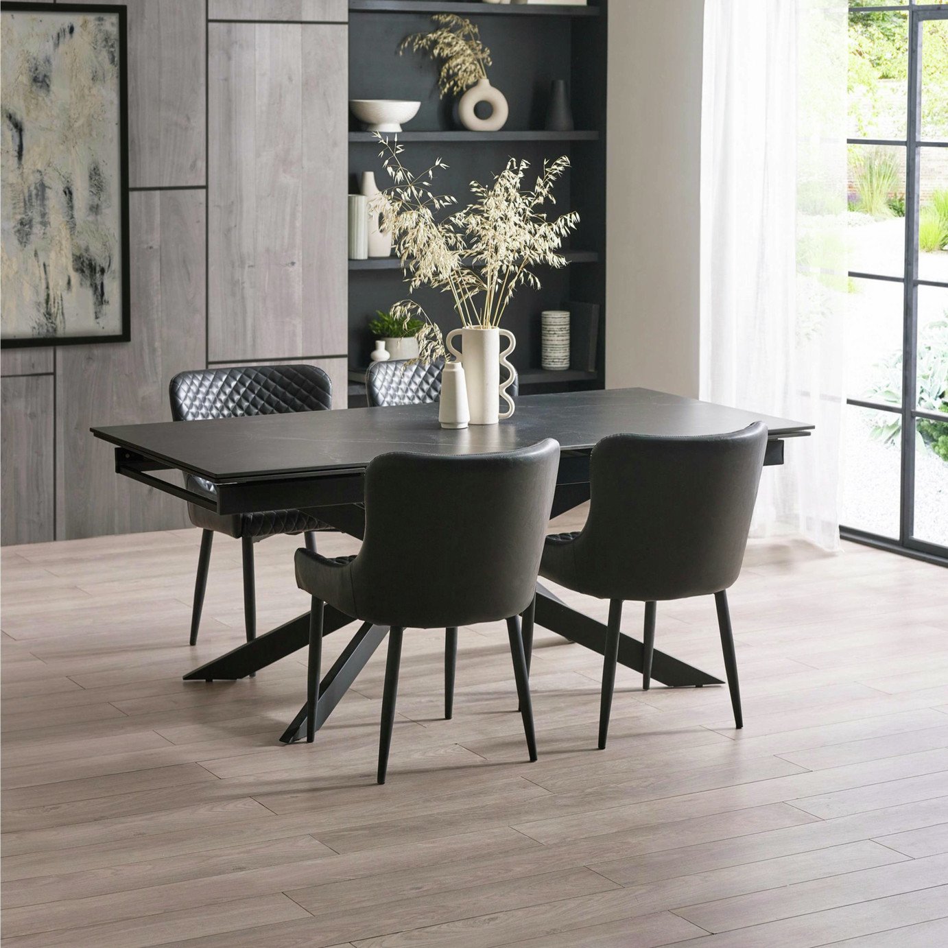 Julian Bowen Osaka Ext Black Dining Table & 4 Black Chairs