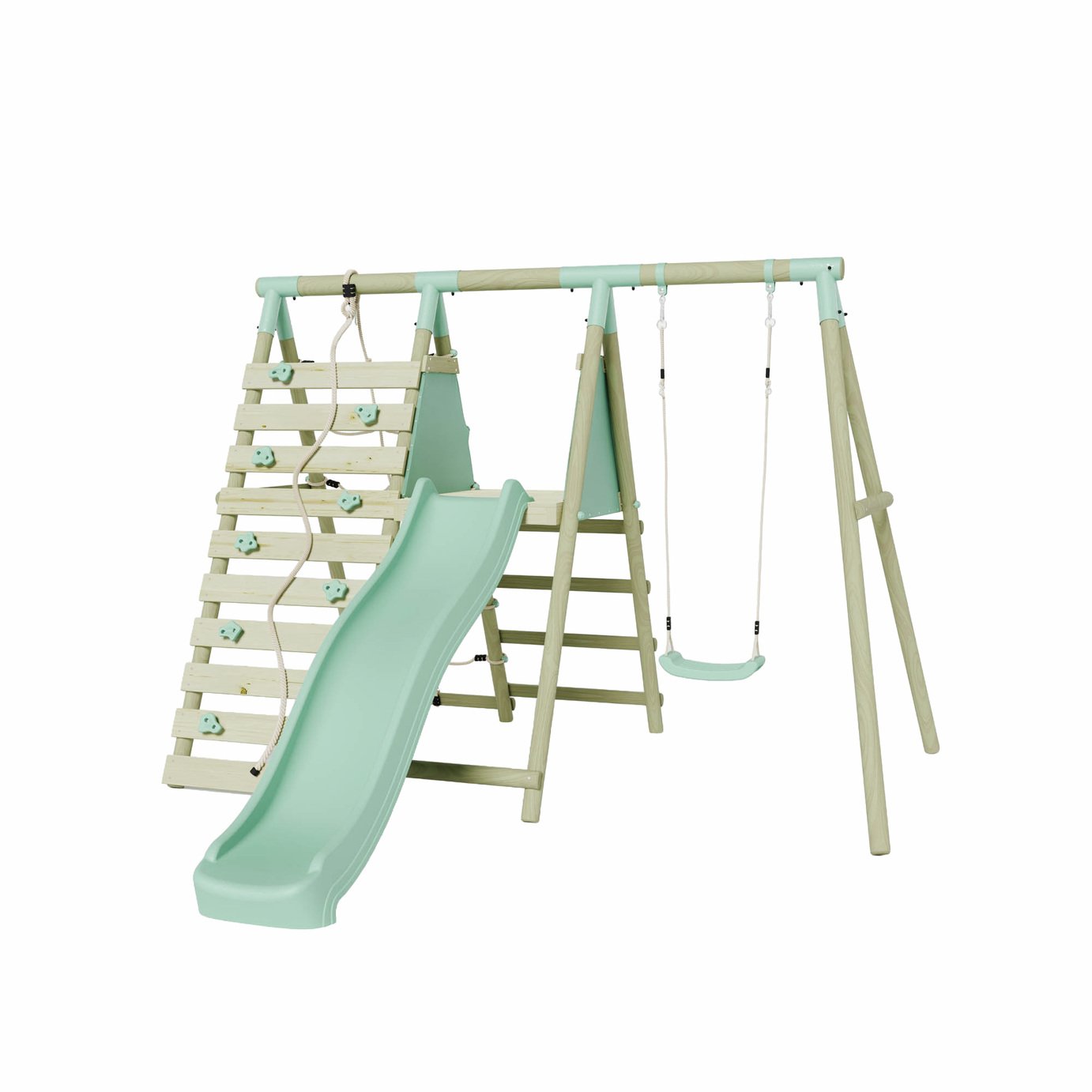 Mercia Wooden Single Swing with Climbing Wall & Slide