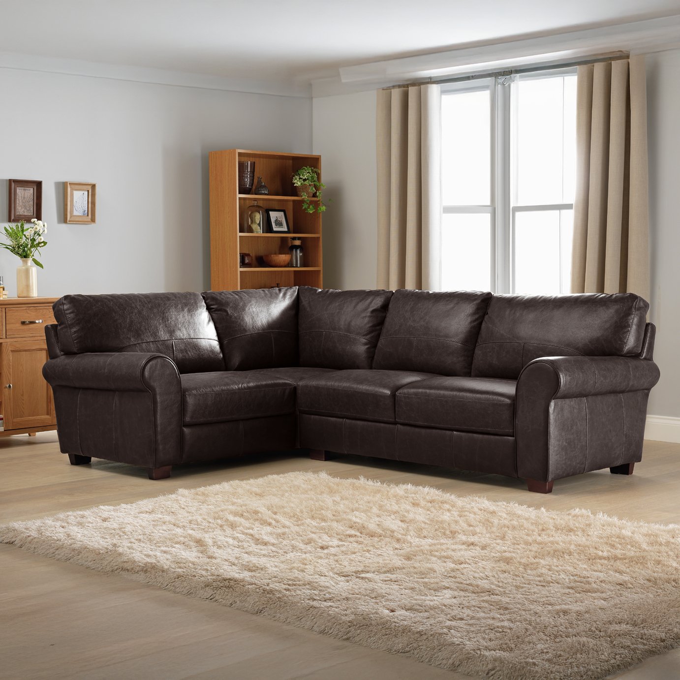 Argos Home Salisbury Faux Leather LH Corner Sofa - Chocolate