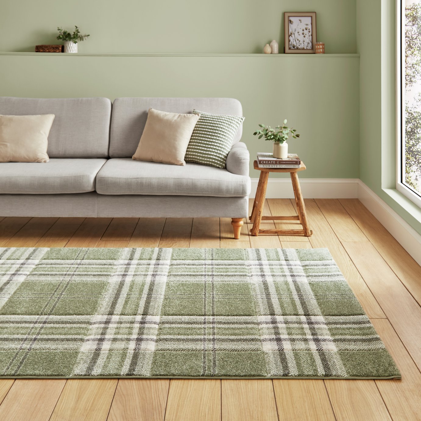 Catherine Lansfield Kelso Green Short Pile Rug