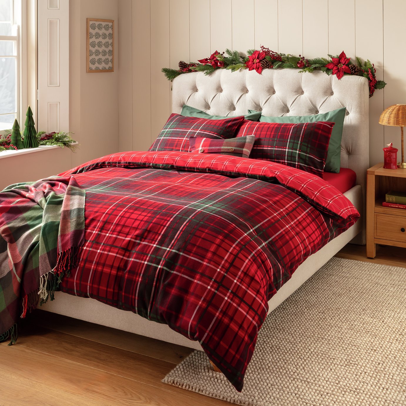 Argos Home Brushed Cotton Red Check Bedding Set - King size