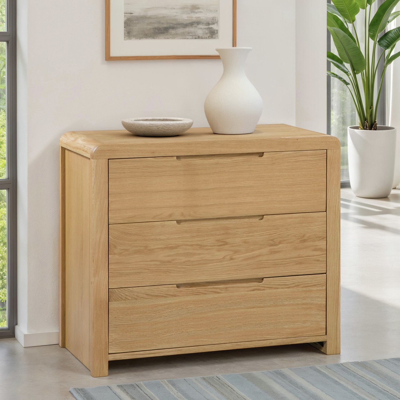 Julian Bowen Curve 3 Drawer Chest - Light Oak