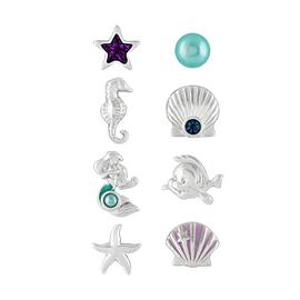 Disney Silver Crystal Little Mermaid Stud Earrings Set of 8