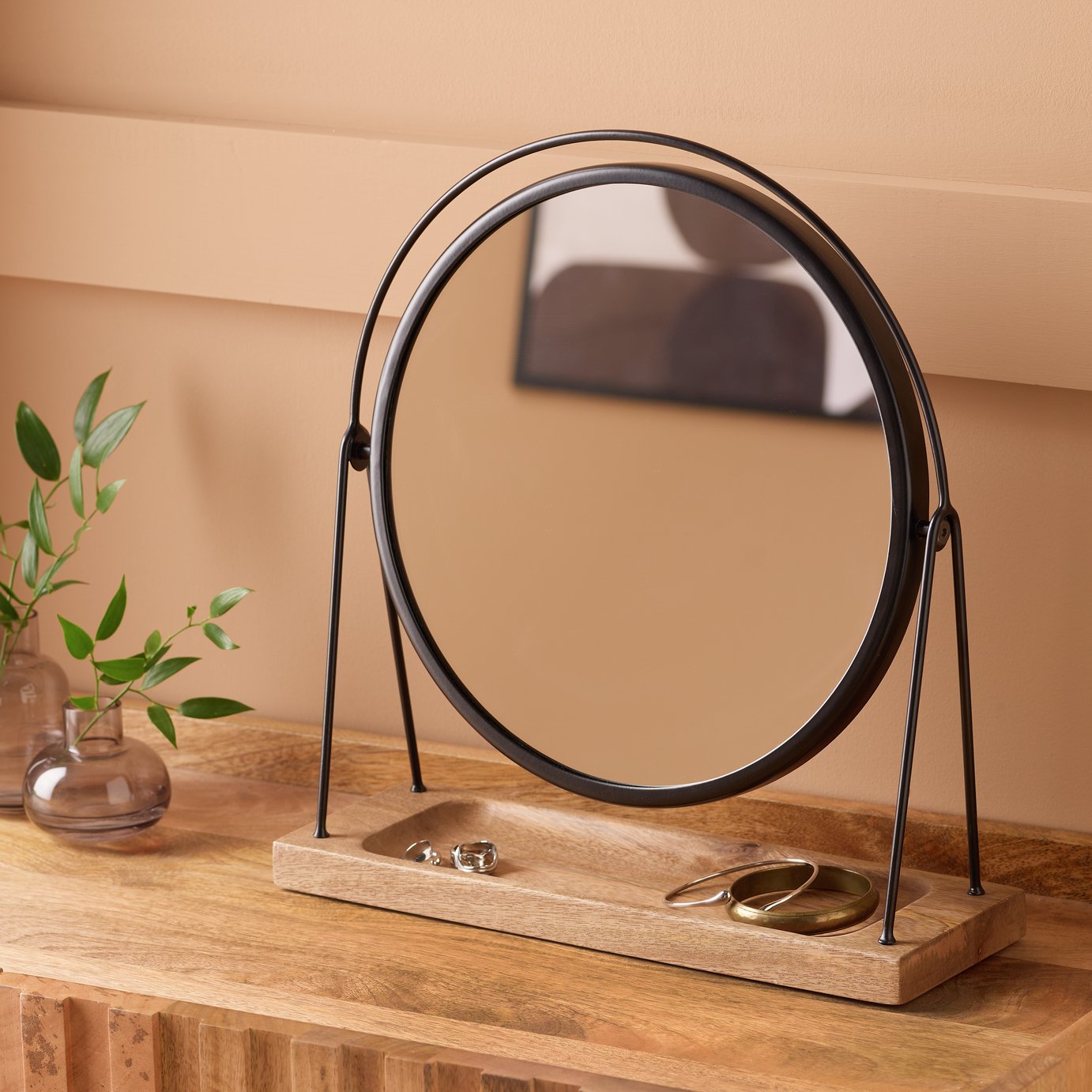 Argos Home Black Wood & Metal Round Dressing Table Mirror - 39x36cm