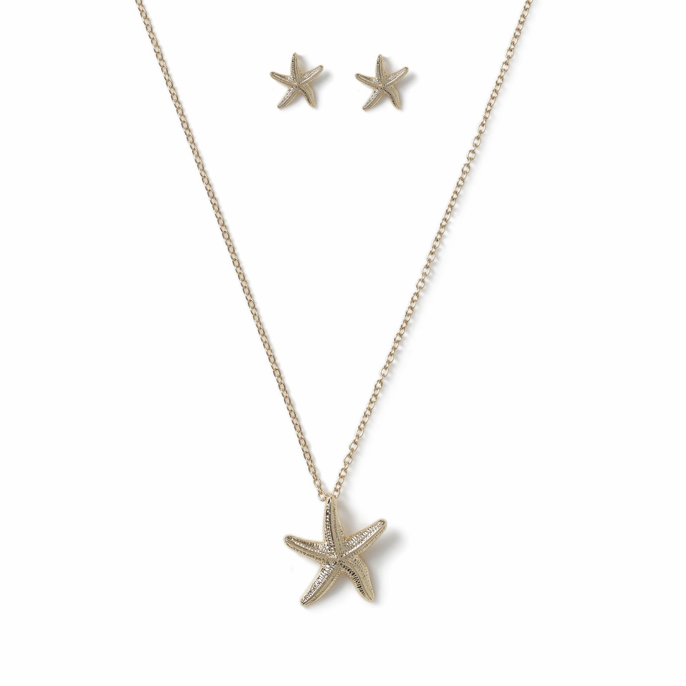 Flitzy Gold Tone Starfish Pendant Necklace and Stud Earrings