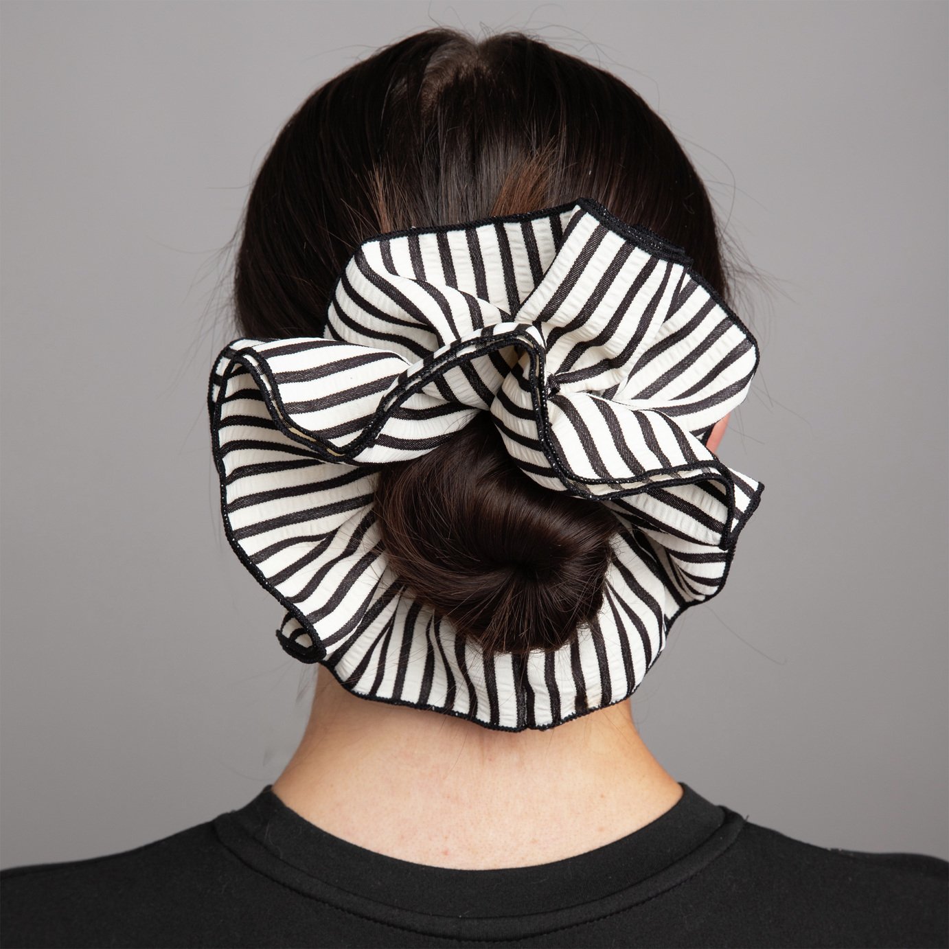 Freedom Black Stripe Ruffle Hair Scrunchie