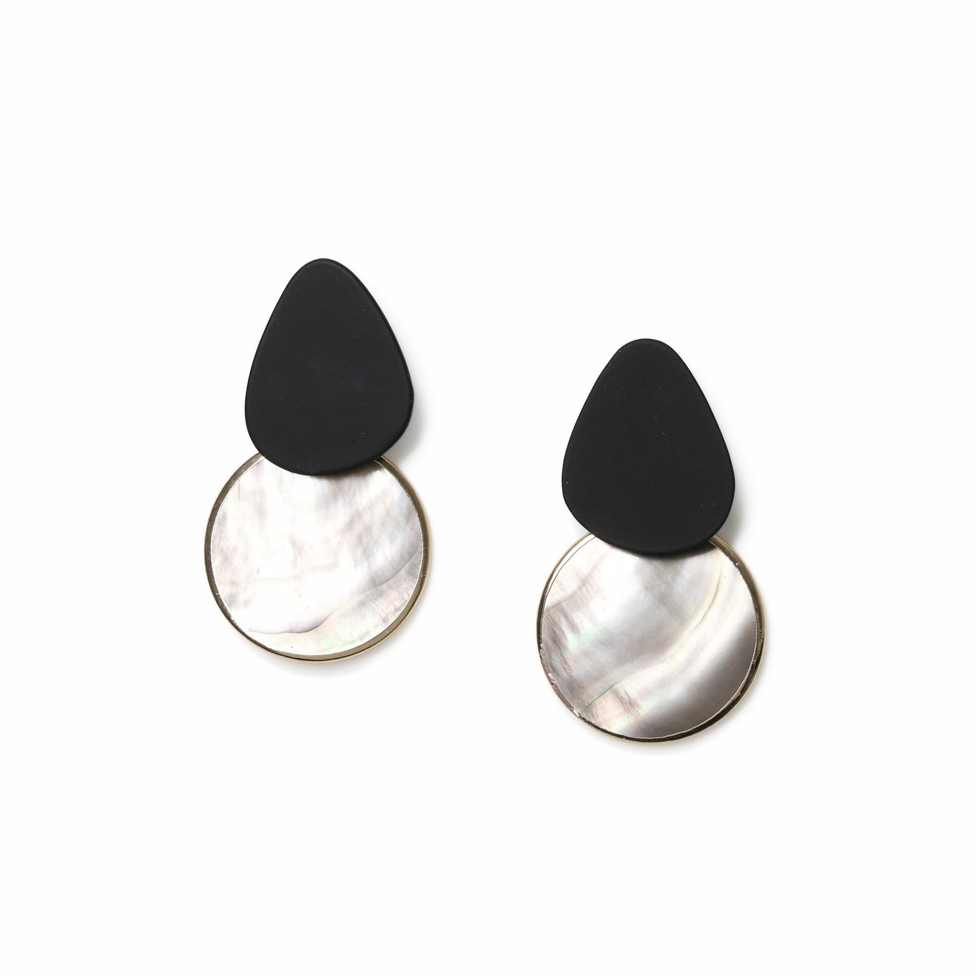 Freedom Black Top Metallic Disc Mismatch Shape Drop Earrings