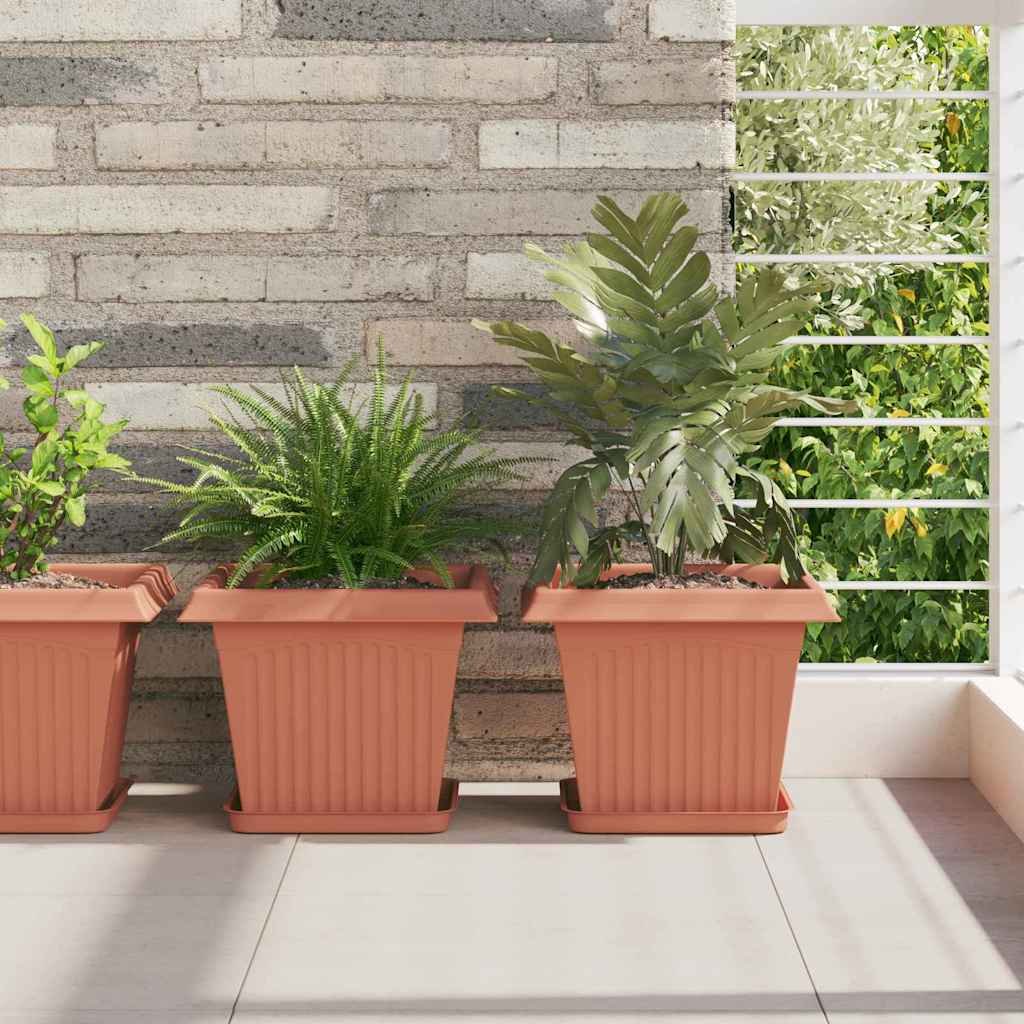 Walplus Pack of 6 Plastic Square Planter Tray - Brick Red - 21 x 21 x 2 cm