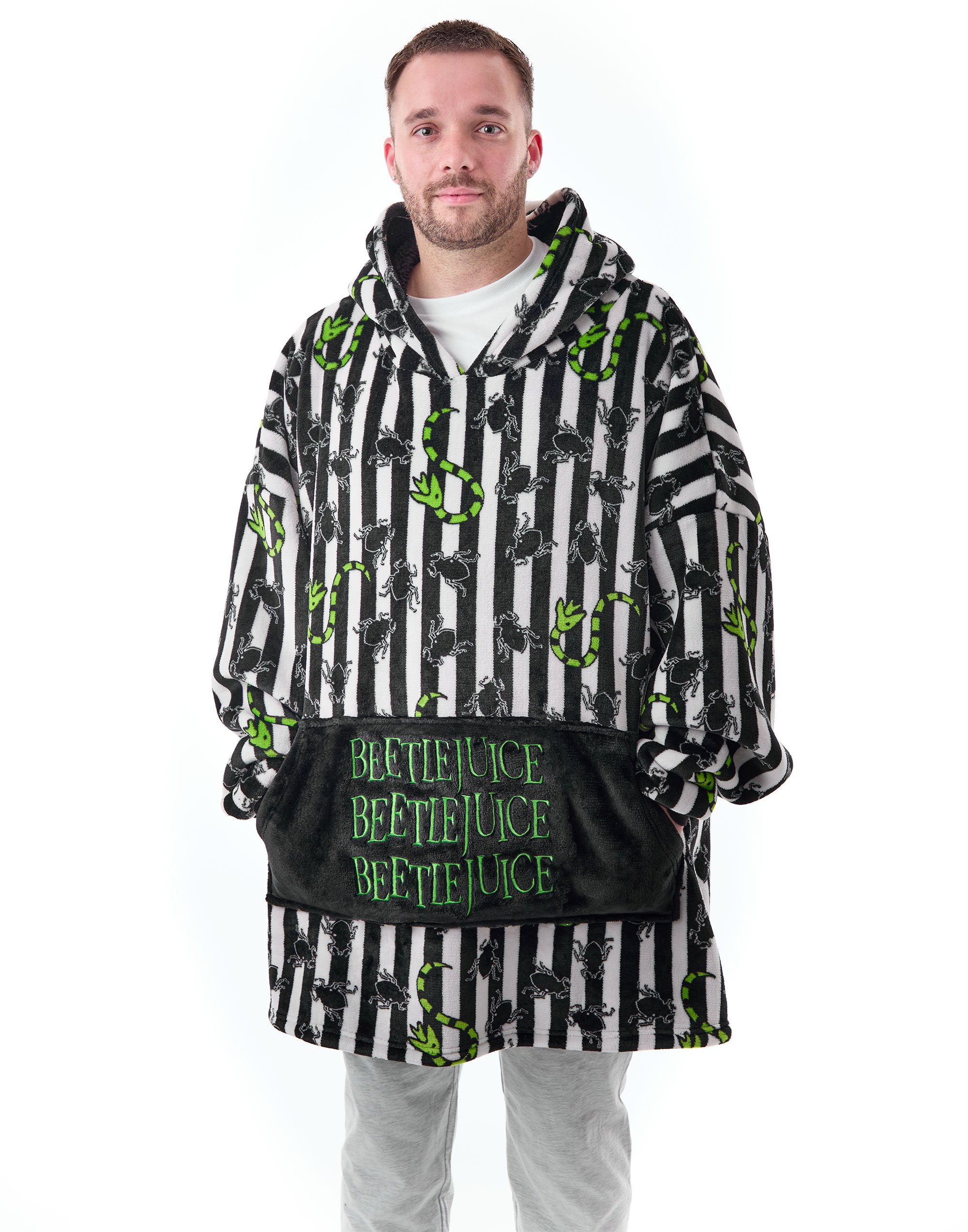 Beetlejuice Stripy Adult Mens Blanket Hoodie - Multicoloured