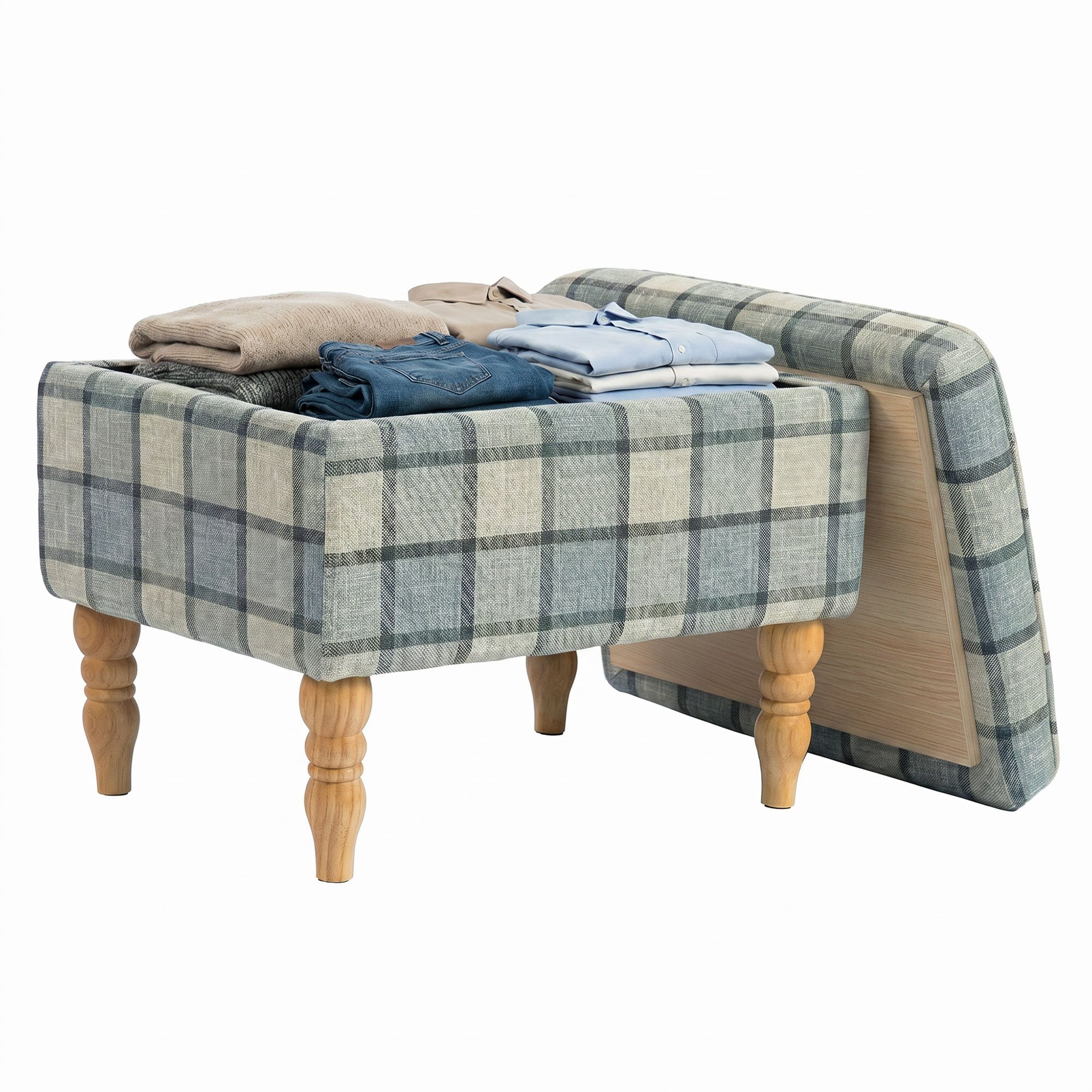 HOMCOM Rectangular Linen-Look Fabric Upholstered Footstool - Grey