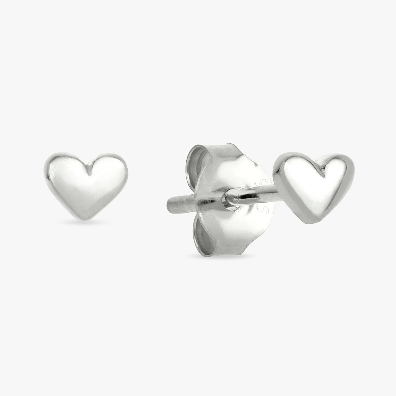 Revere Sterling Silver Plain Dainty Heart Stud Earrings