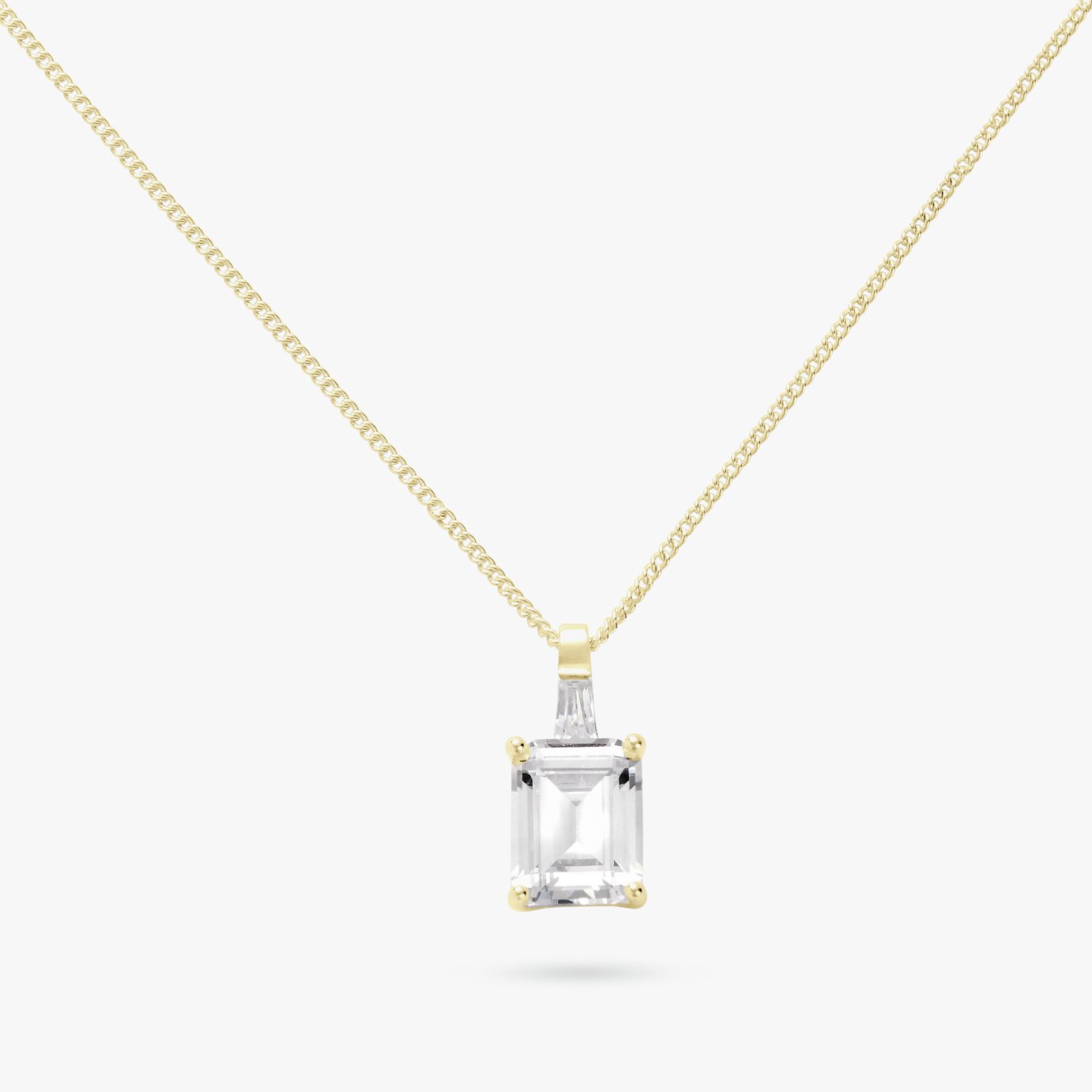 Revere 9ct Gold Plated 925 Silver Emerald Cut Cubic Zirconia Pendant Necklace