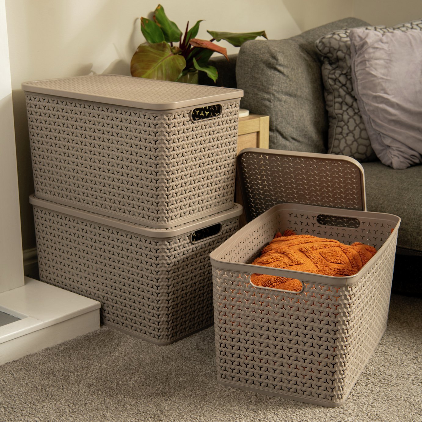 Strata Urban Store Set of 3 Storage Baskets with Lid - Mocha