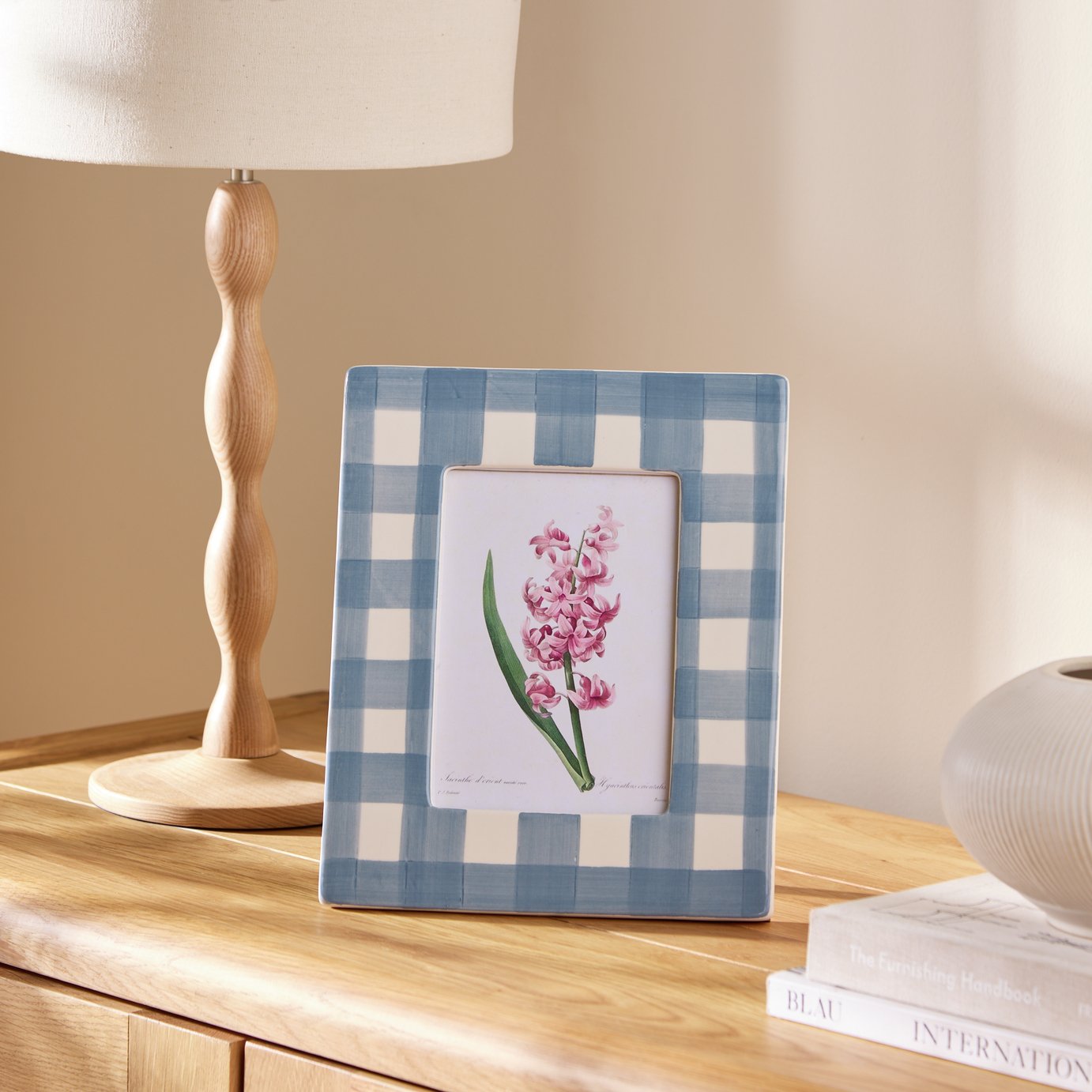 Argos Home Gingham Blue Ceramic Picture Frame - 5x7"