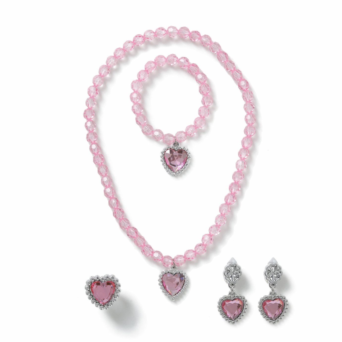 Flitzy Pink Crystal Style Heart Charm Jewellery Set