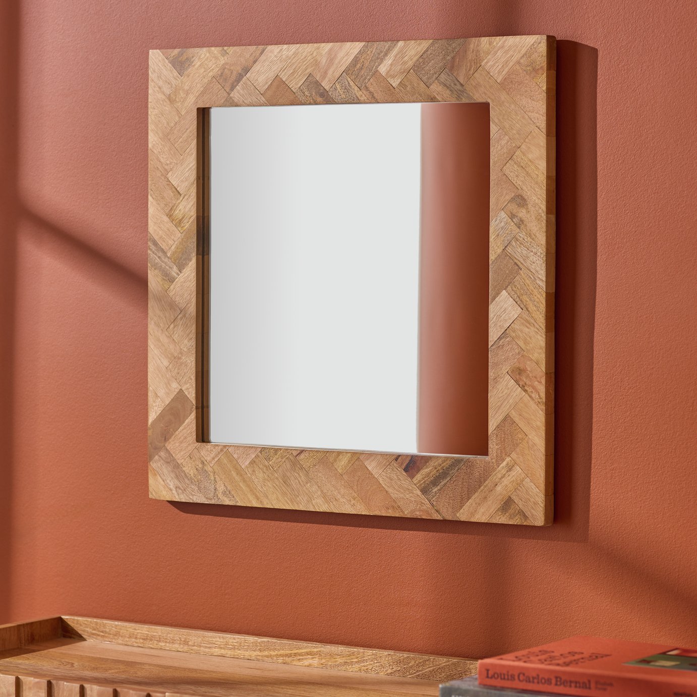 Habitat Wooden Herringbone Square Wall Mirror - 60x60cm