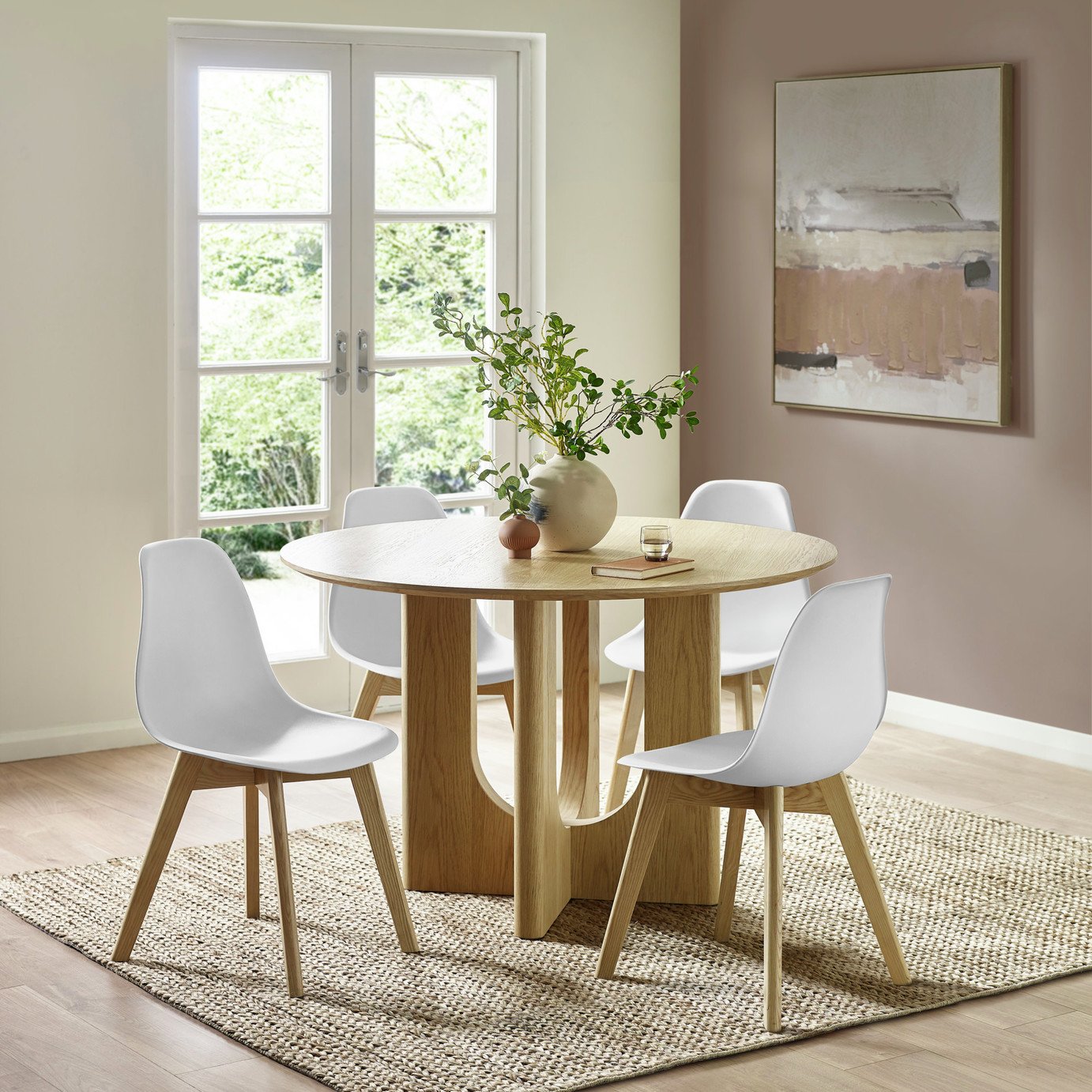 Julian Bowen Cellini Brown Dining Table & 4 White Chairs