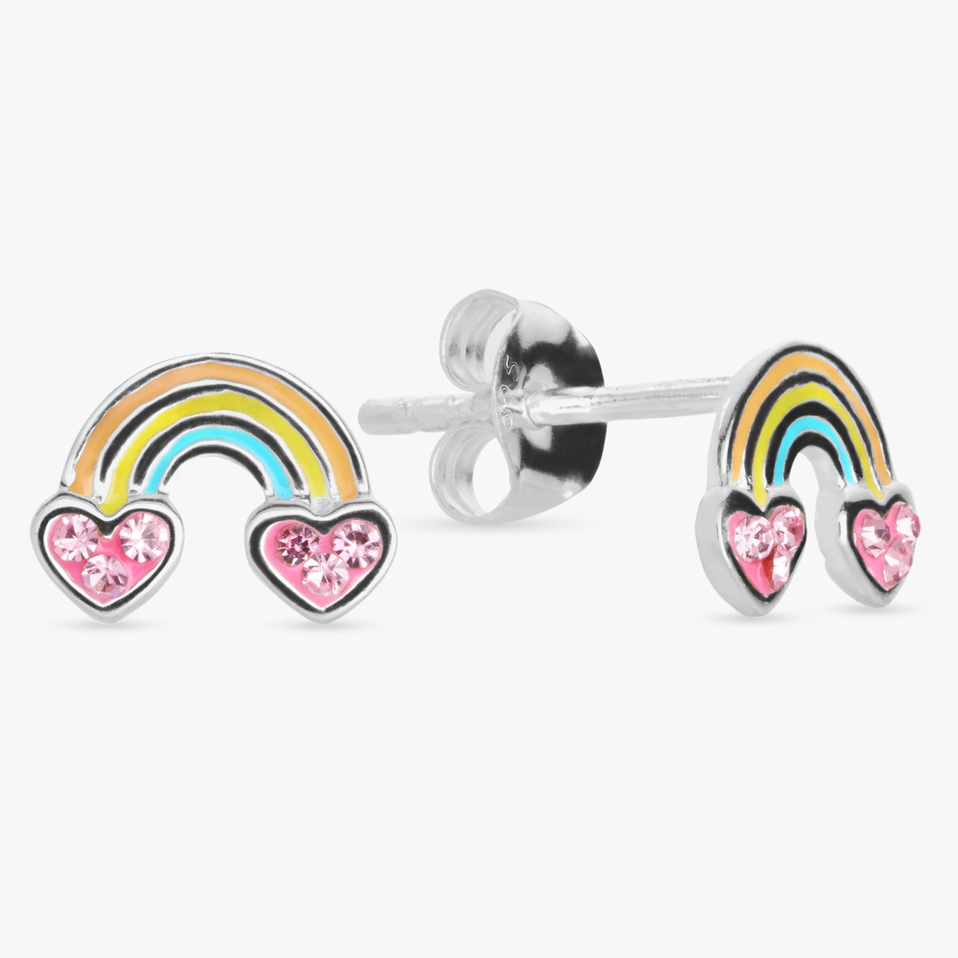 Revere Sterling Silver Enamel Heart Rainbow Stud Earrings