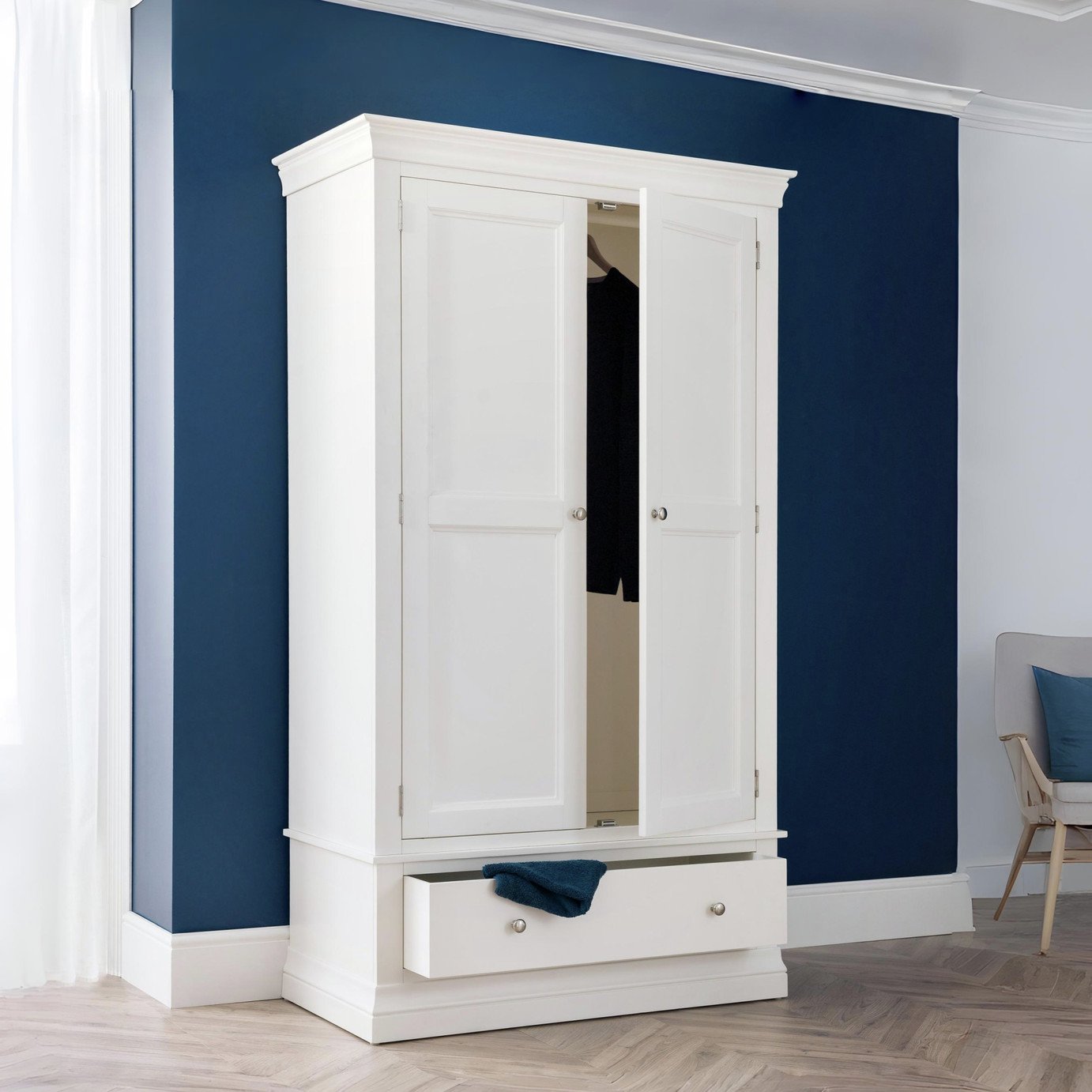 Julian Bowen Clermont 2 Door 1 Drawer Wardrobe - White