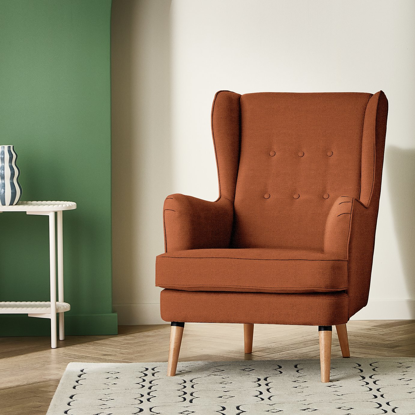 Habitat Callie Velvet Wingback Chair - Rust