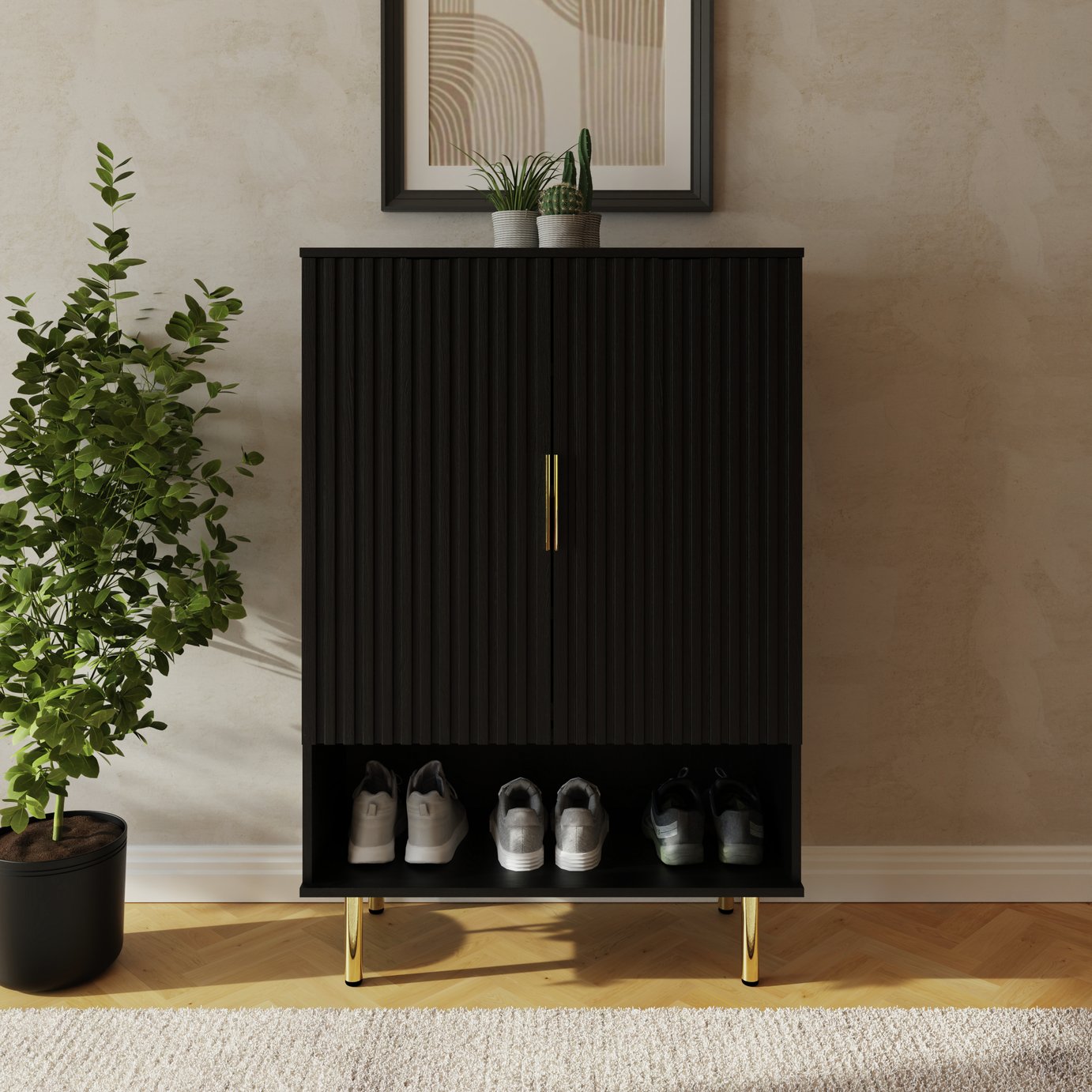 GFW Nervata 2 Door Shoe Storage Cabinet - Black
