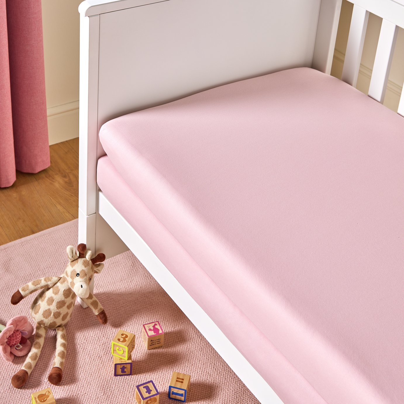 Argos Home Nursery Cotton Jersey 2 Pack Pink Fitted Sheets