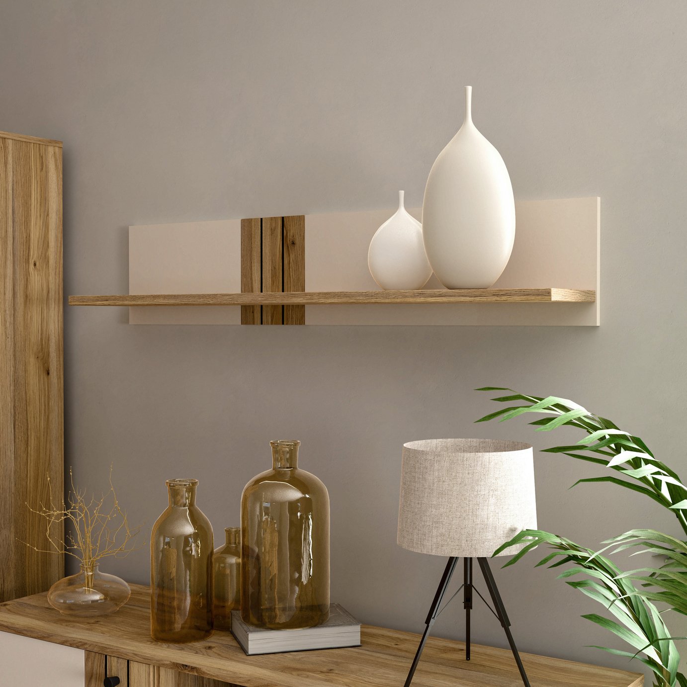 Furniture To Go Grafton 120cm Wall Shelf - Cream & Oak