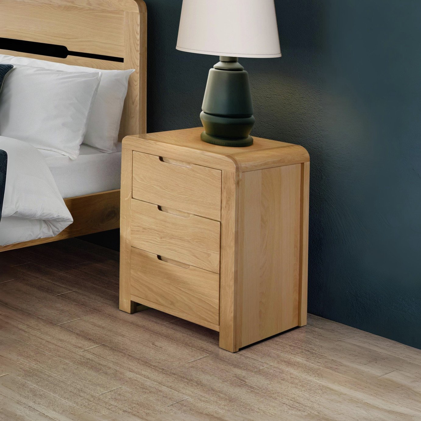 Julian Bowen Curve 3 Drawer Bedside Table - Light Oak
