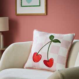Argos Home Cherry Checkerboard Printed Cushion Pink - 43x43cm