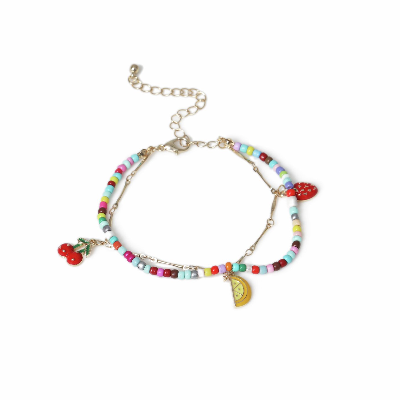 Flitzy Beaded Chain Fruit Charm Anklet
