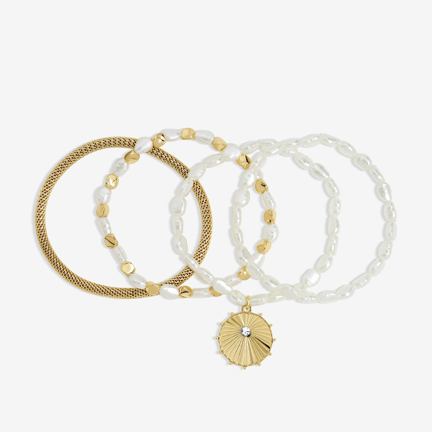 Lipsy Mood Gold Plated Charm Pearl Stretch Bracelets - Pack of 4