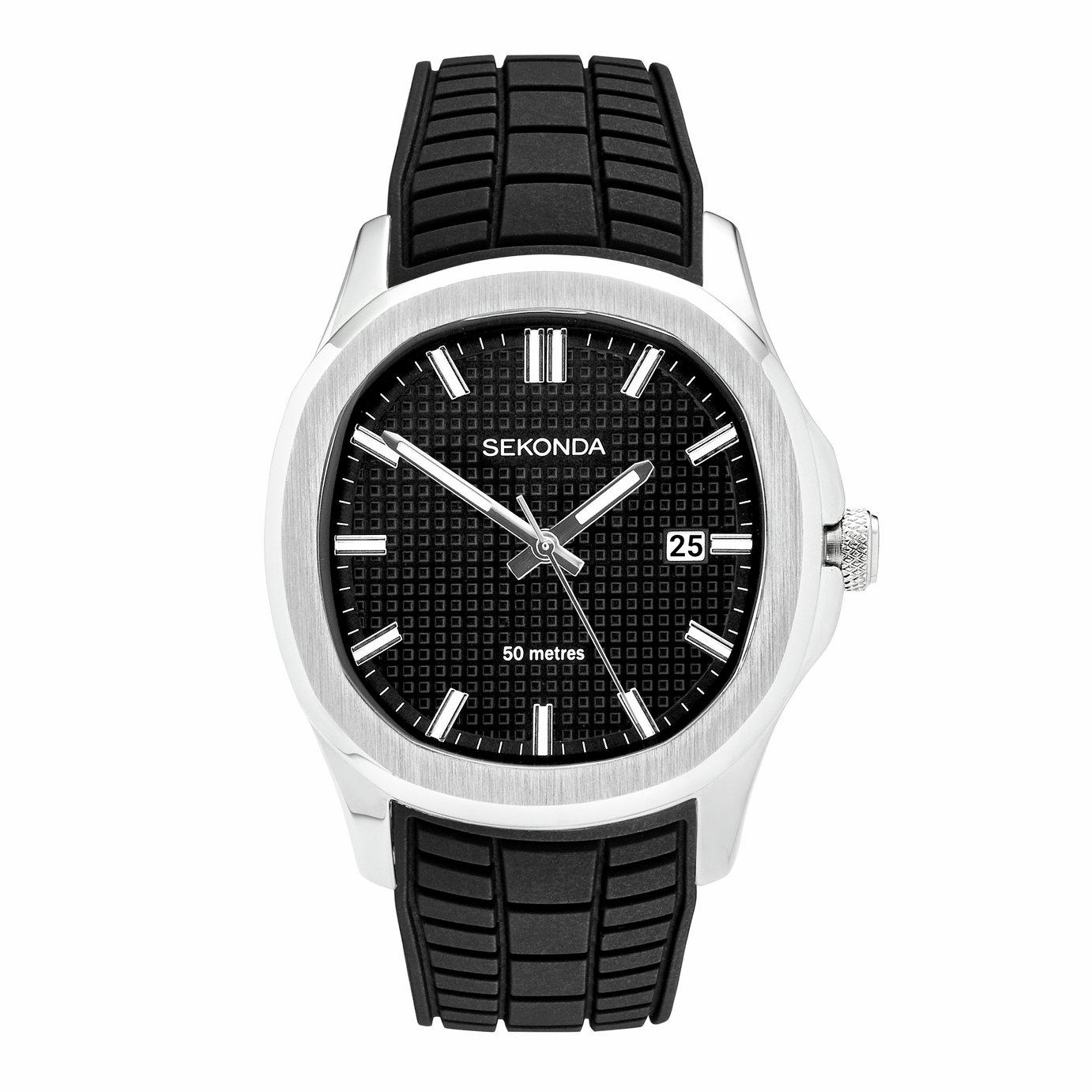 Sekonda Men's Octaire Black Dial Black Silicone Strap Watch