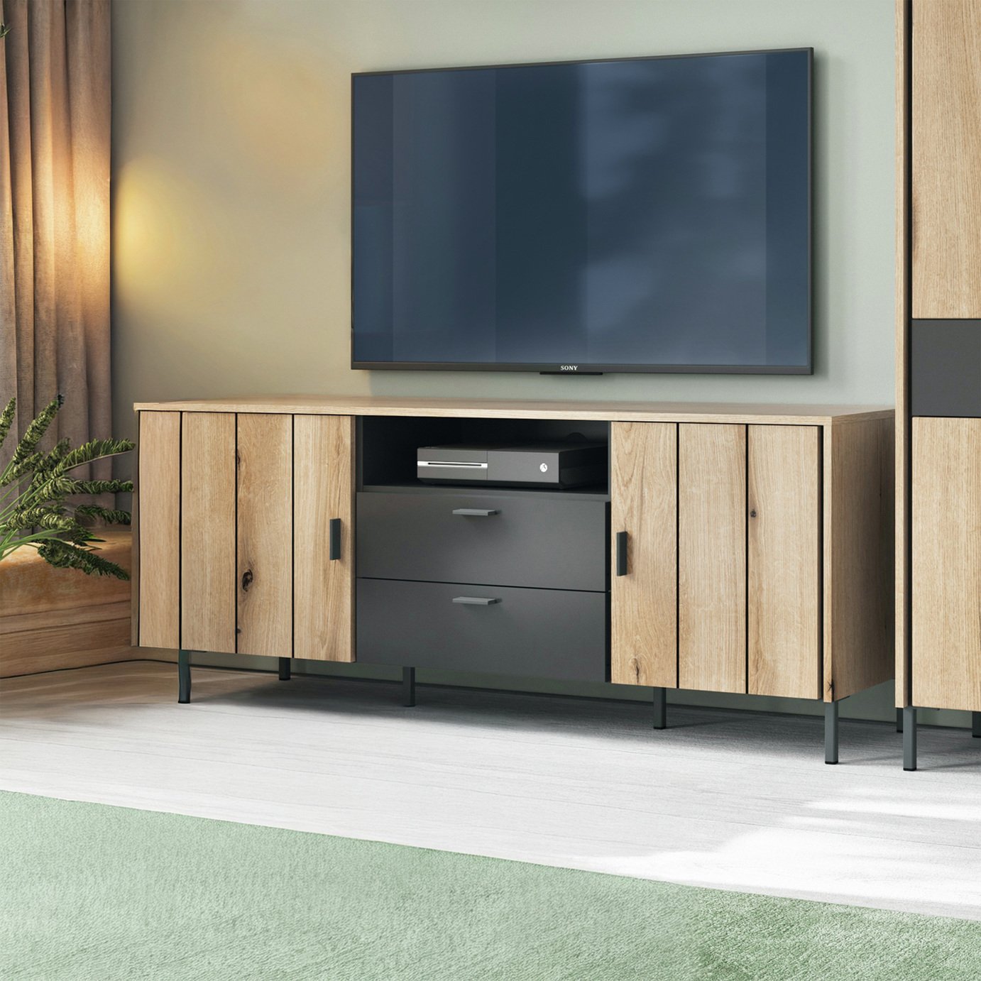 Furniture To Go Arundel 2 Door 2 Drawer TV Unit - Natural & Grey