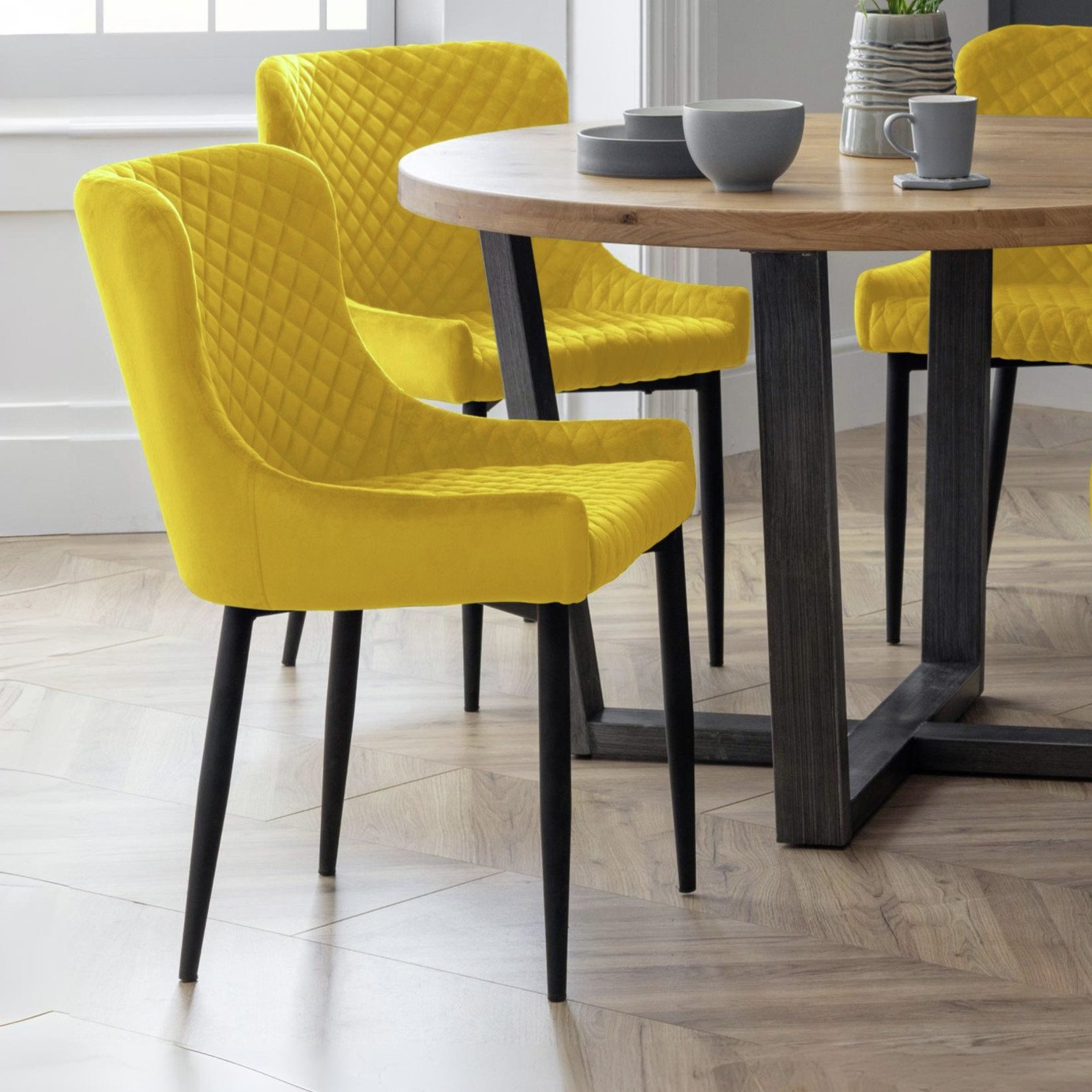 Julian Bowen Luxe Pair of Velvet Dining Chairs - Mustard