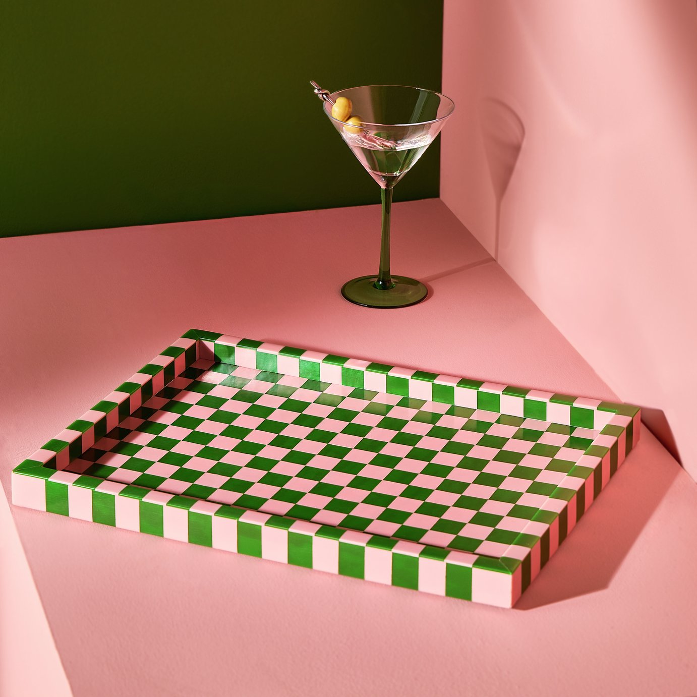 Habitat Checkered Resin Pink & Green Coffee Table Tray
