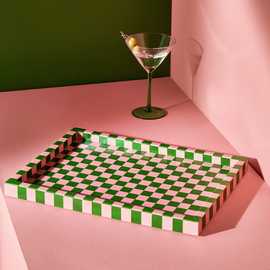 Habitat Checkered Resin Pink & Green Coffee Table Tray