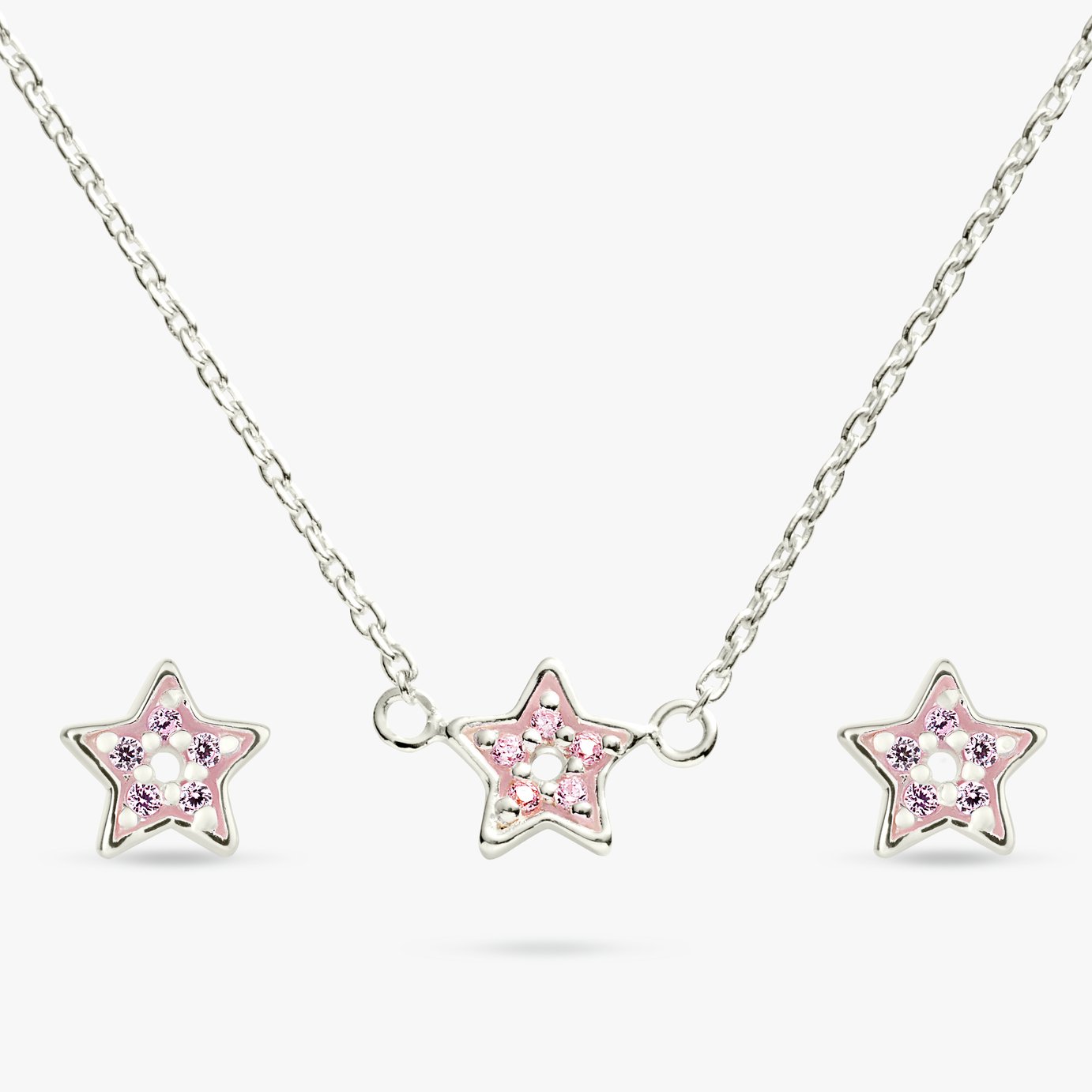 Revere Sterling Silver Pink Stones Star Necklace & Stud Set