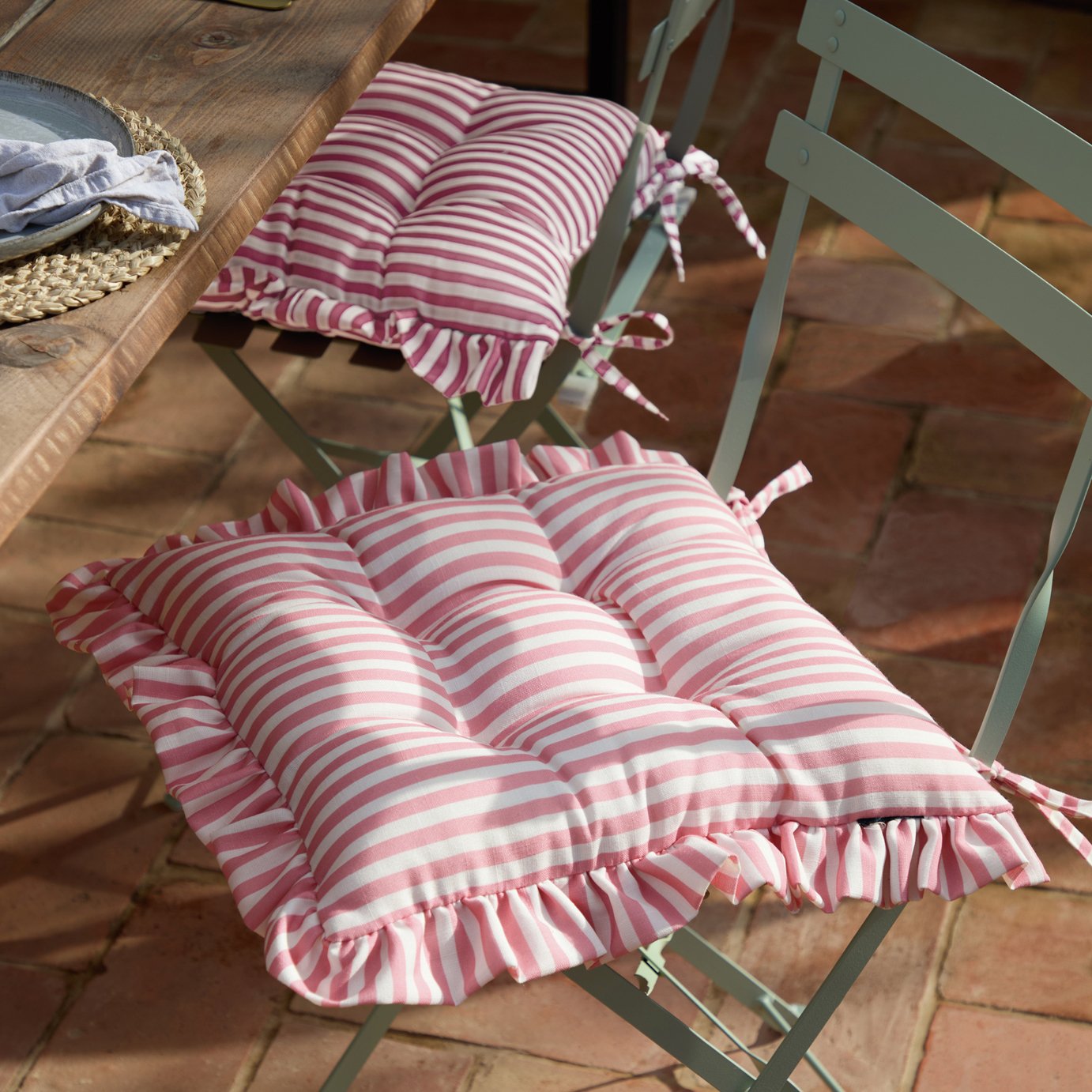 Wylder Ruffle Pack of 2 Outdoor Seat Pads - Pink