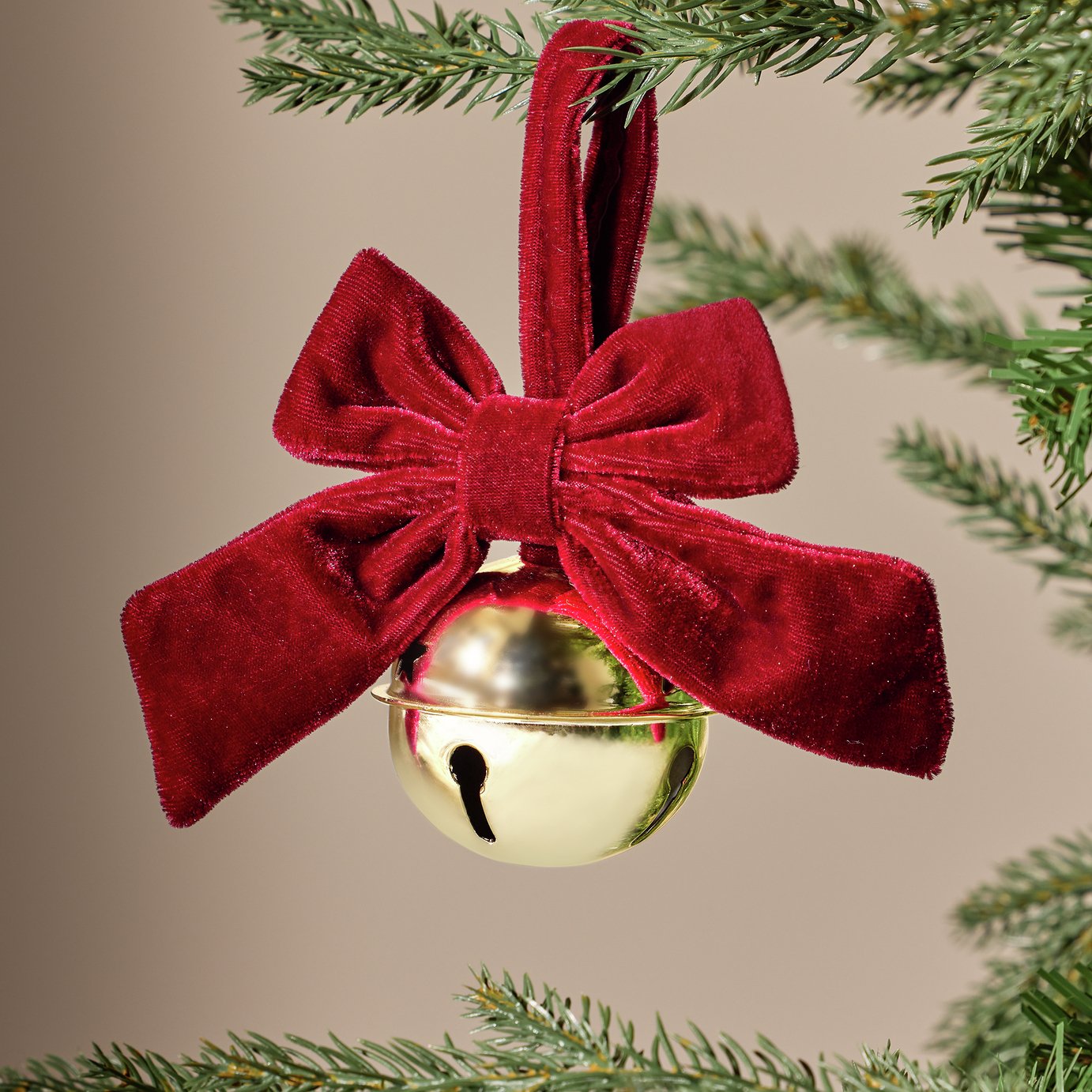 Argos Home Round Bell with Red Bow Hanging Christmas Ornament