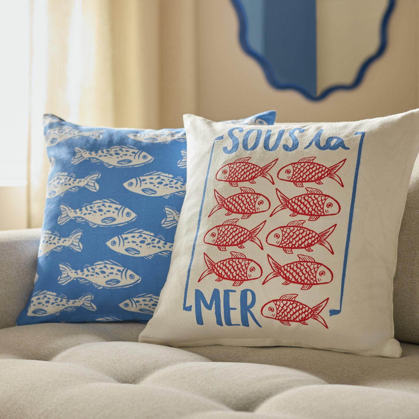 Argos Home Sous la Mer Print Pack of 2 Cushion Cover-43x43cm