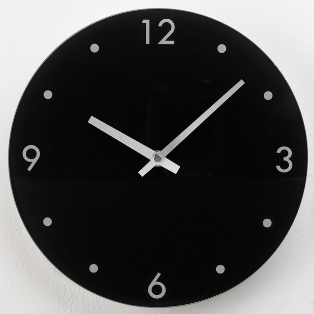 Buy Argos Home Round Glass Wall Clock - Black | Clocks | Argos