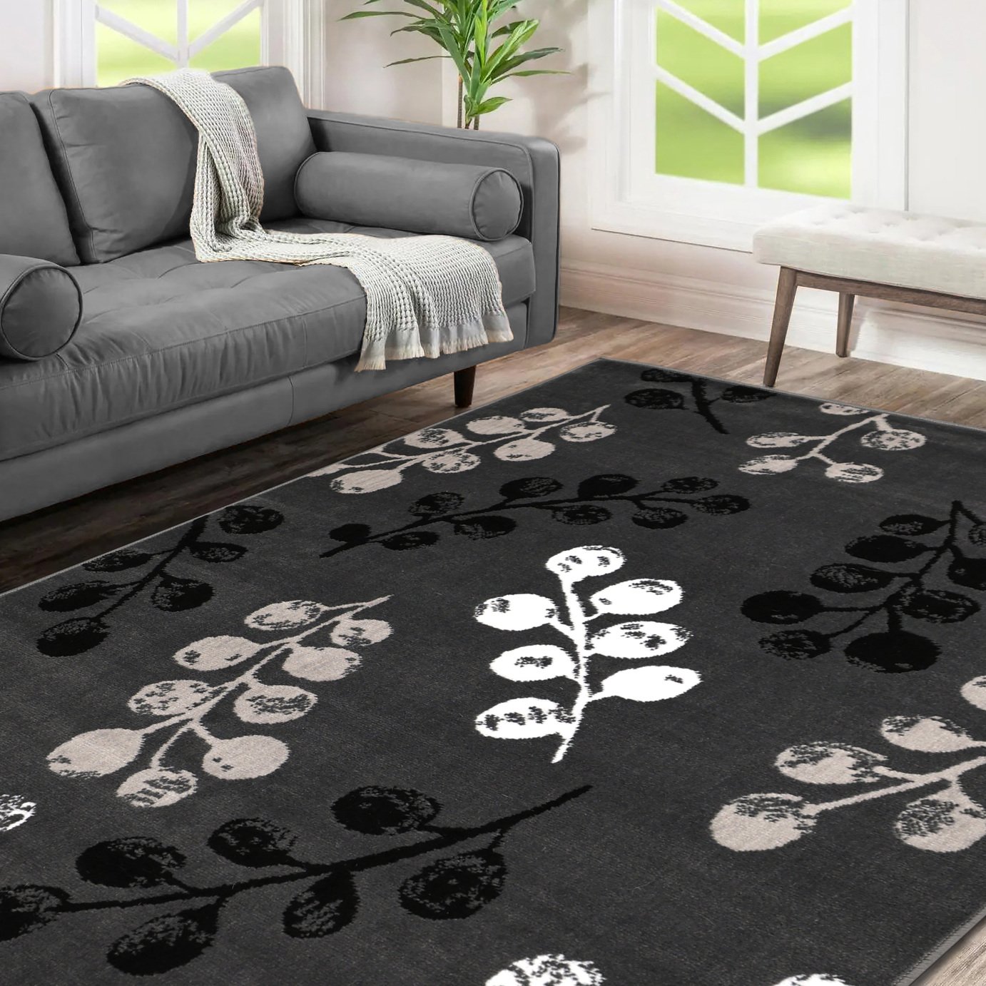 Homemaker Pod Leaf Grey Cut Pile Rug - 120x160cm