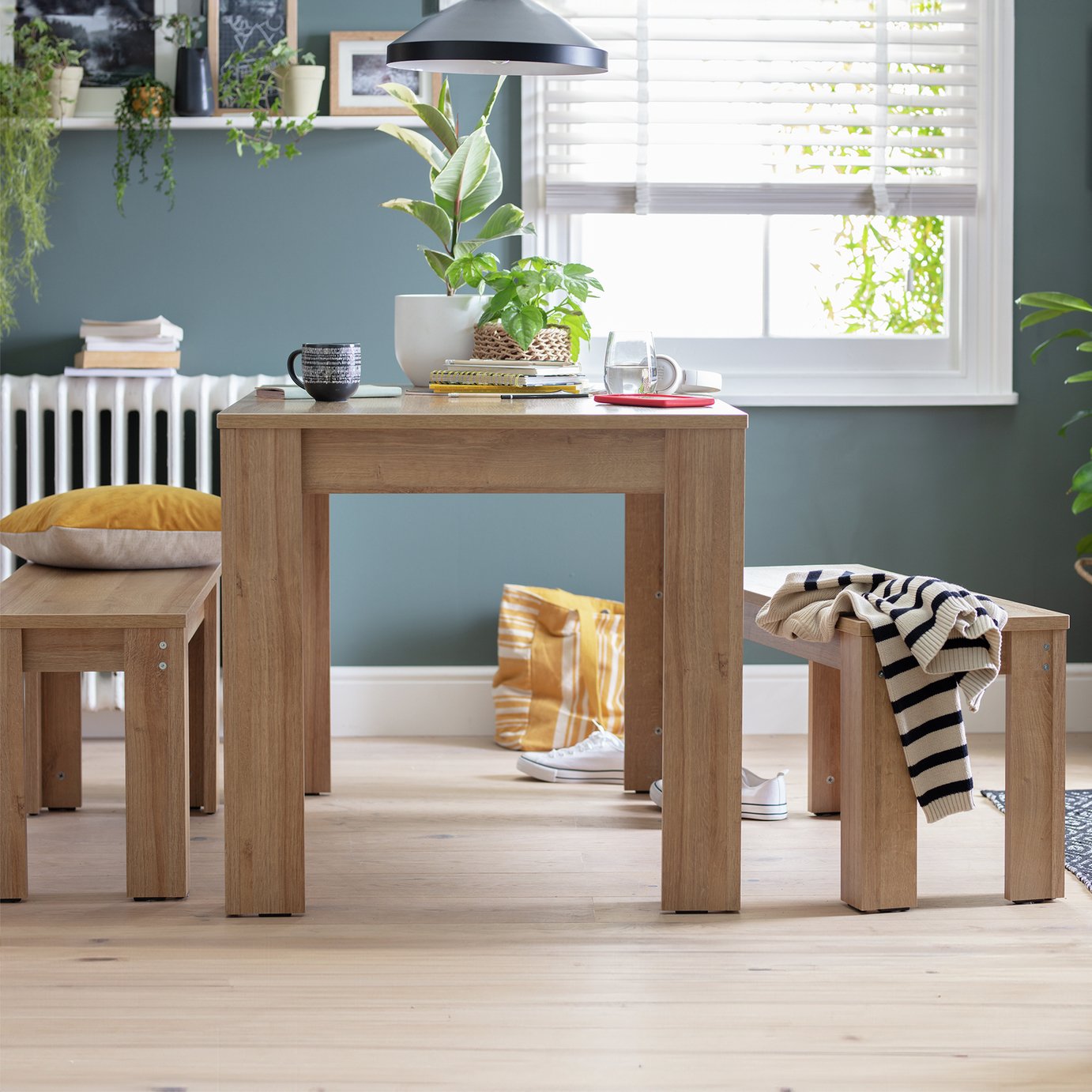 Argos Home Miami Oak Dining Table & 2 Oak Benches