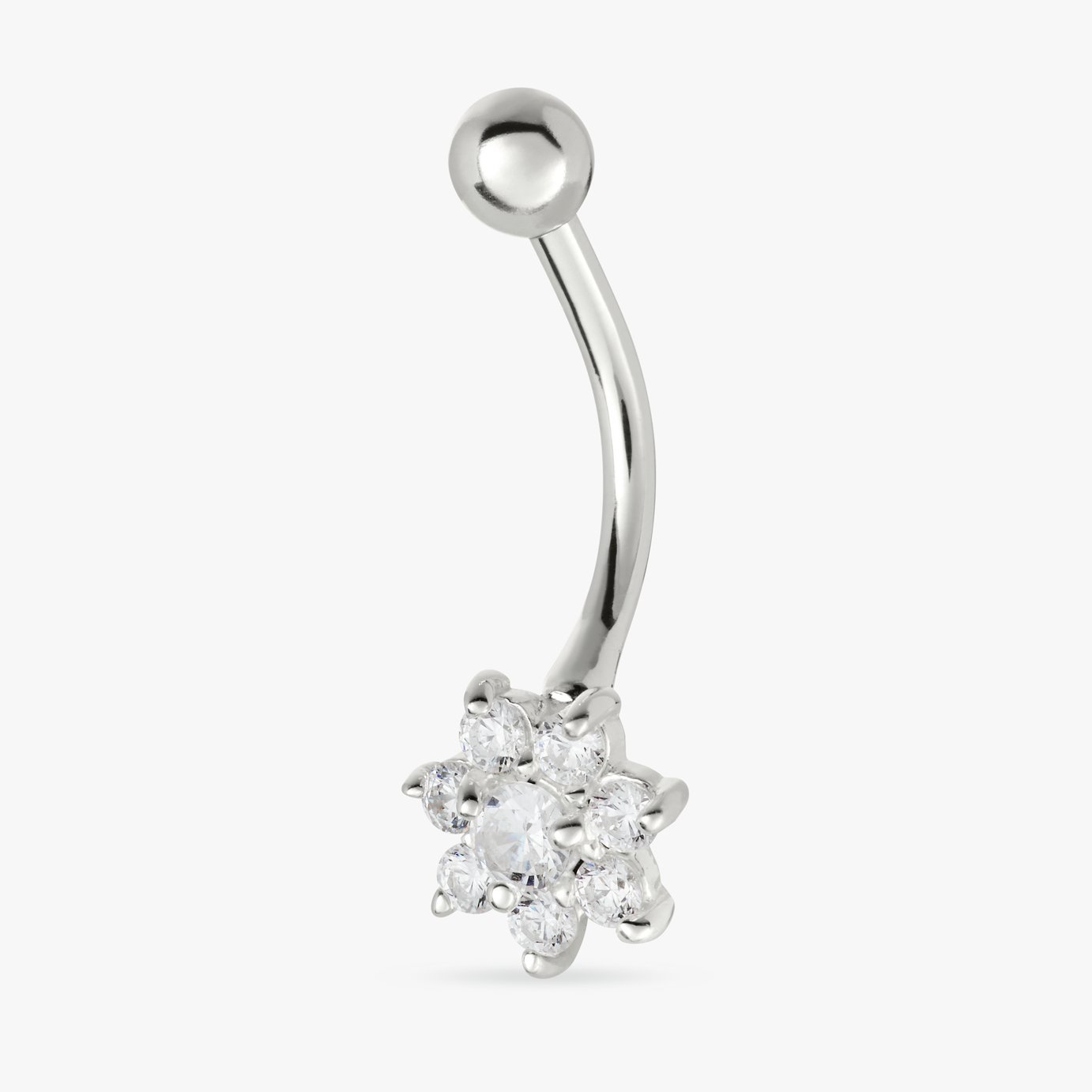 Revere Sterling Silver Cubic Zirconia Flower Belly Bar